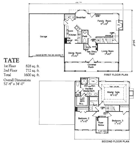 Floor plan for Tate. One of the models of homes available at Virginia Ridge, near Roanoke Virginia and Smith Mountain Lake.